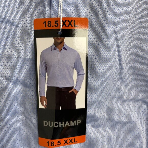 NEW Duchamp London Men's 18.5" XXL Blue Long Sleeve Dress Shirt Slim Fit Stretch - Picture 6 of 11